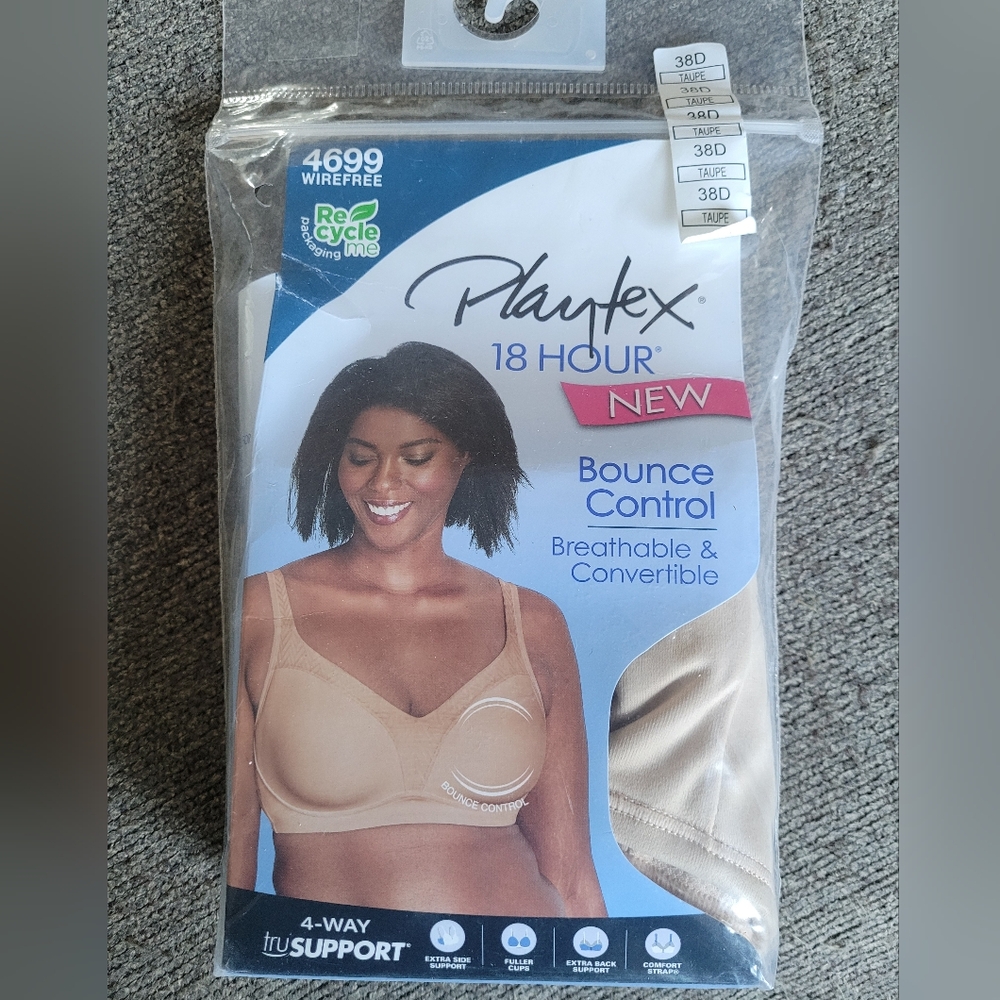 Playtex 18 Hour Bounce Controll Wirefree Bra Size 38D Taupe